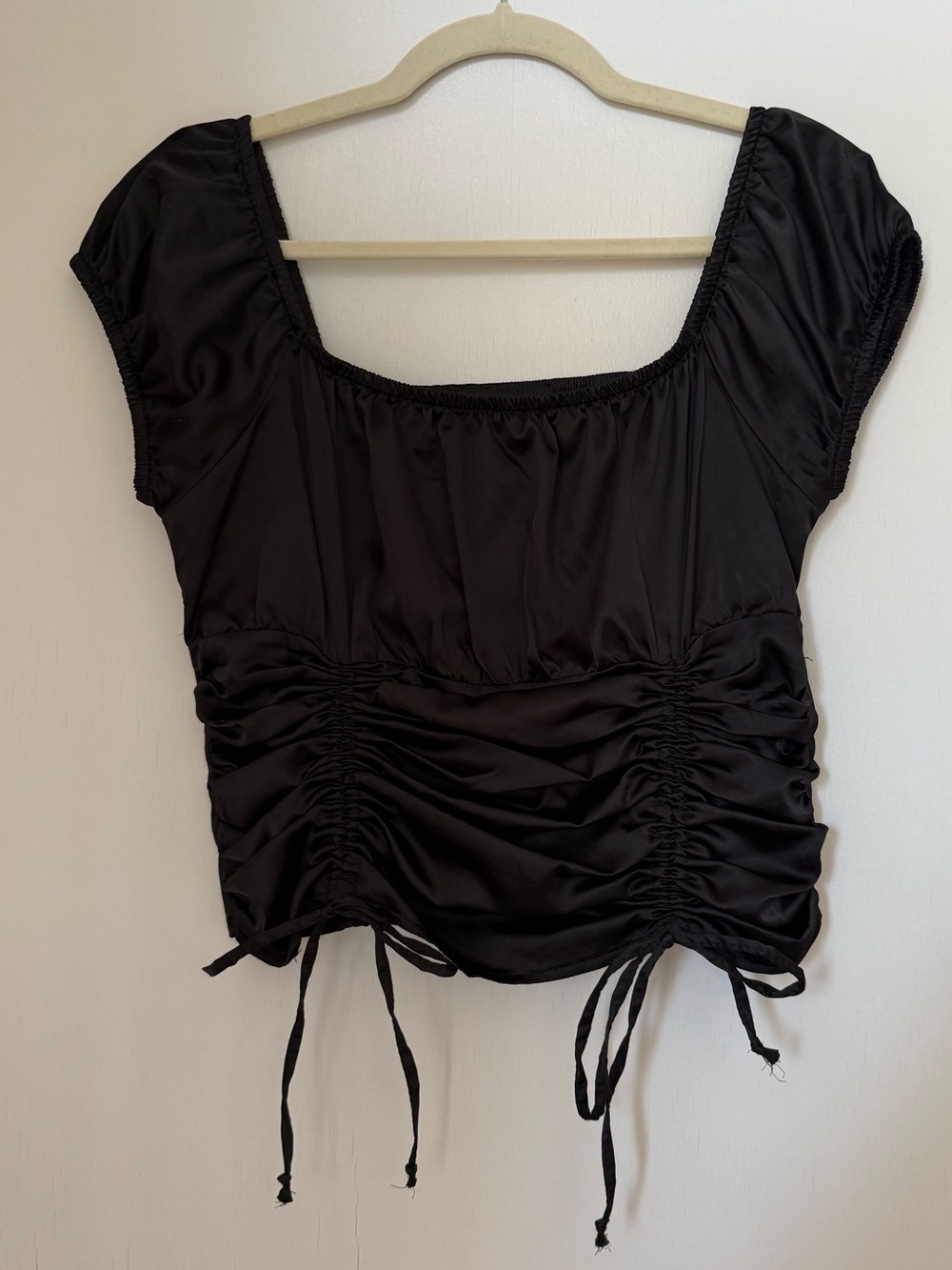Almost Famous Black Ruched Square-Neck Crop Top